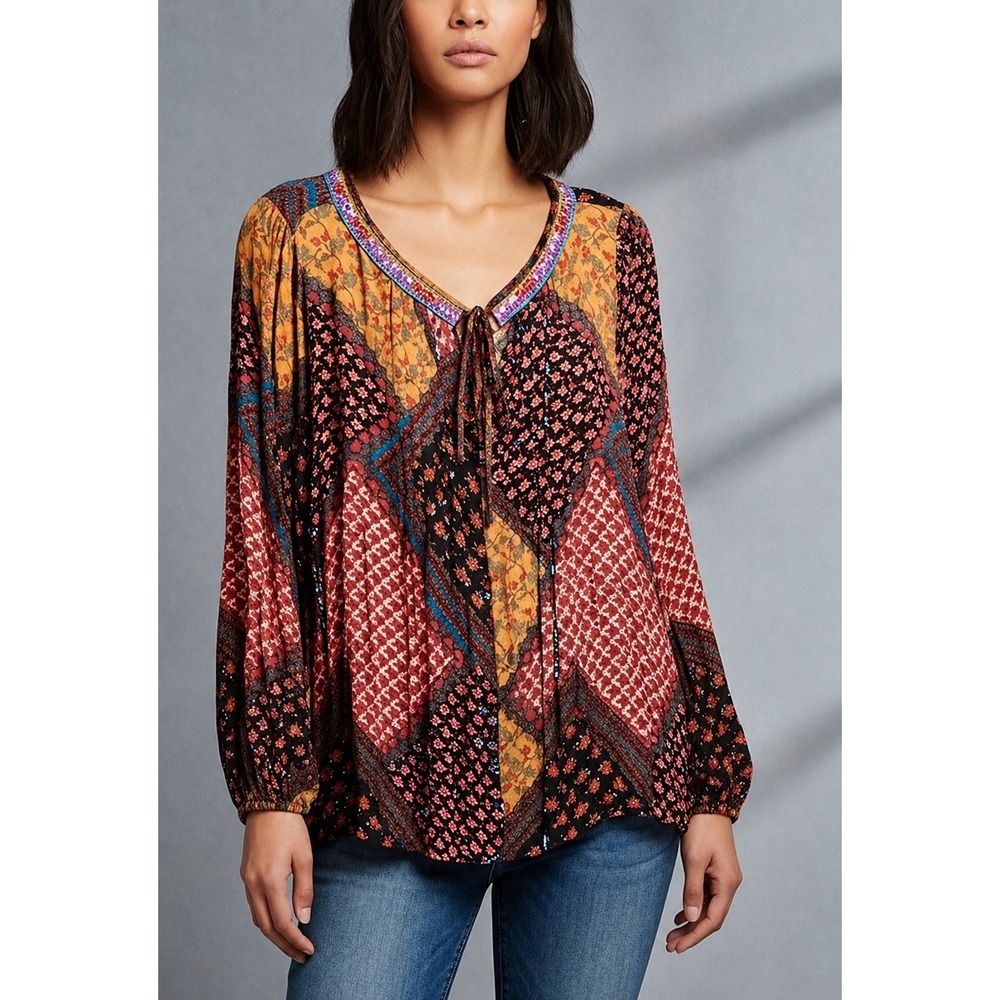 Altar'd State Patchwork Boho Chic Poet Phoebe Top Floral Size M Festival Peasant